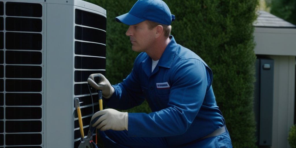 HVAC technician servicing an outdoor unit